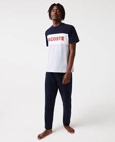 Мужская длинная хлопковая пижама Lacoste, синий