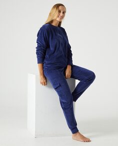 Женская пижама с длинным рукавом, длинные брюки, круглый вырез Kiff-Kiff, синий