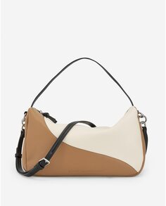 Женская сумка через плечо типа боулинг с полузернистой текстурой светло-бежевого цвета Adolfo Dominguez, коричневый