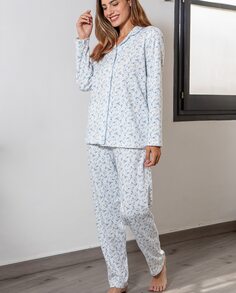 Женская пижама с открытым воротником на пуговицах и отделкой Mitjans, синий
