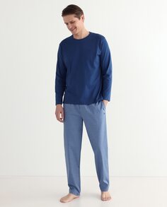 Мужской хлопковый пижамный комплект с синими жаккардовыми брюками Roberto Verino, синий