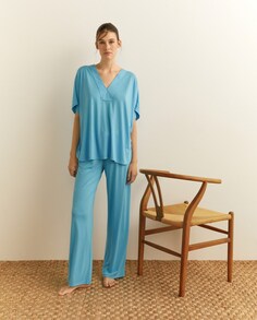 Длинная вязаная женская пижама Natori, светло-синий