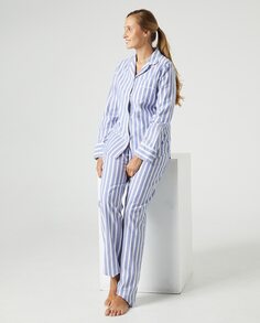 Женская пижама с длинными рукавами, длинными брюками, рубашечный воротник Kiff-Kiff, синий