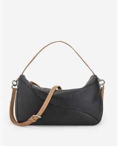 Женская сумка через плечо типа боулинг с полузернистой текстурой черного цвета Adolfo Dominguez, черный