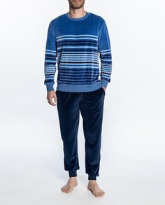 Мужская длинная пижама из трикотажа и ткани темно-синего цвета Punto Blanco