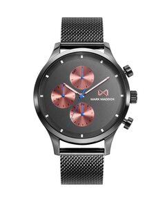 Многофункциональные мужские часы Village из стали с серой IP и миланской сеткой Mark Maddox, черный