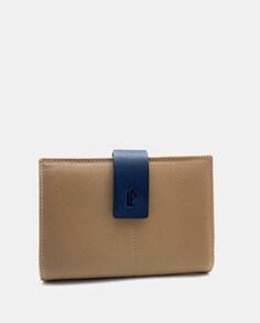 Небольшой кожаный кошелек бежевого цвета с темно-синим ремешком Pielnoble, бежевый