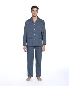 Мужская длинная пижама из поплина темно-синего цвета Guasch, темно-синий
