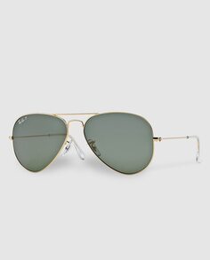 Солнцезащитные очки-авиаторы в металлической оправе с поляризационными зелеными линзами Ray-Ban, золотой