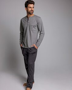 Мужская длинная пижама из шотландской пряжи серого цвета ZD, темно-серый