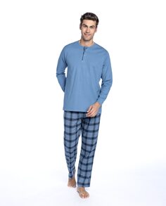 Мужская длинная пижама из трикотажа и виеллы синего цвета Guasch, синий