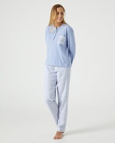 Женская пижама с длинным рукавом, длинные брюки, воротник-планка Kiff-Kiff, мультиколор