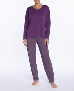 Длинная женская пижама из хлопка стрейч фиолетового цвета Punto Blanco, фиолетовый