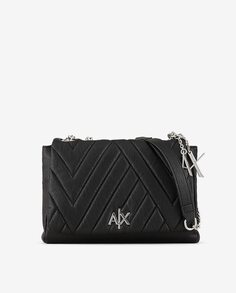 Стеганая женская сумка через плечо с монограммой Armani Exchange, черный