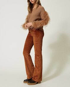 Женские вельветовые брюки расклешенного кроя Twinset, коричневый
