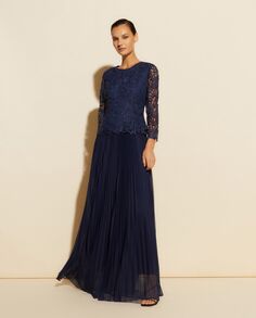 Длинное платье с кружевным верхом El Corte Inglés, темно-синий