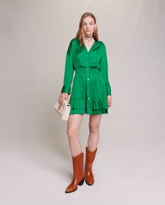 Короткое атласное платье Maje, зеленый