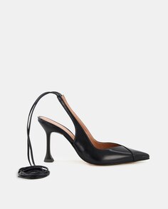 Женские кожаные туфли с открытой пяткой, ремешками на щиколотке и каблуком-воронкой Latouche, черный