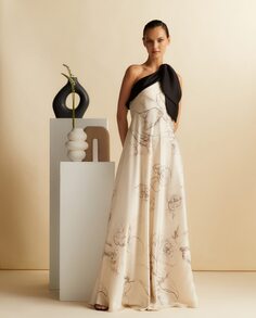 Длинное струящееся платье с принтом El Corte Inglés, белый