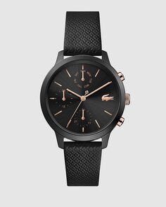 Часы женские 2001153 многофункциональные черные кожаные Lacoste, черный