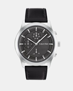 Ambition 25200211 многофункциональные черные кожаные мужские часы Calvin Klein, черный