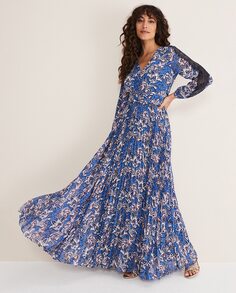 Платье макси с длинными рукавами и цветочным принтом Phase Eight, синий