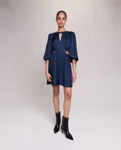 Атласное платье с короткими французскими рукавами Maje, темно-синий