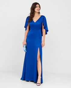 Длинное атласное платье с рукавами с эффектом накидки Veneno en la piel, синий