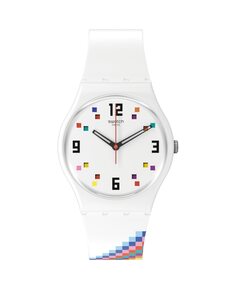 Часы «Карусель-квадрат» с белым силиконовым ремешком Swatch, белый