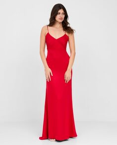 Длинное атласное платье без бретелек Veneno en la piel, красный