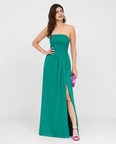 Длинное платье без бретелек с разрезом по бокам Veneno en la piel, зеленый