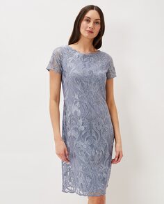 Короткое платье с короткими рукавами и вышивкой Phase Eight, синий