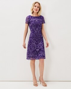 Короткое платье с короткими рукавами и вышивкой фиолетового цвета Phase Eight, фиолетовый