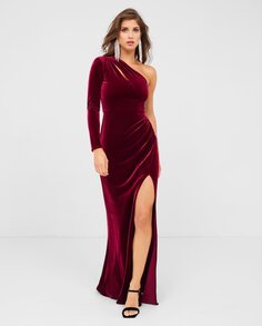 Длинное платье с асимметричным вырезом из бархата Veneno en la piel, красный