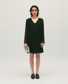 Короткое струящееся платье с V-образным вырезом Claudie Pierlot, черный