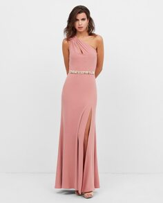 Длинное платье с асимметричным вырезом и разрезом по бокам Veneno en la piel, розовый