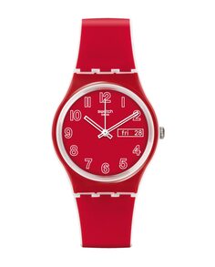 Часы «Маковое поле» с красным силиконовым ремешком Swatch, красный