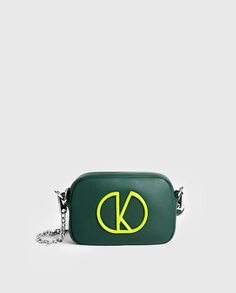 Маленькая зеленая сумка через плечо на серебряной цепочке Kalk, темно-зеленый