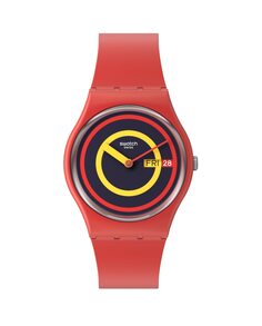 Концентрические красные часы с разноцветным циферблатом Swatch, красный