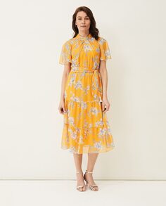 Платье миди с короткими рукавами и цветами Phase Eight, желтый