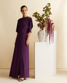 Длинное трикотажное платье с брошью на плече El Corte Inglés, фиолетовый