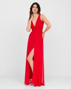 Длинное шифоновое платье с V-образным вырезом Veneno en la piel, красный