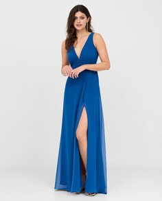 Длинное шифоновое платье с V-образным вырезом Veneno en la piel, синий