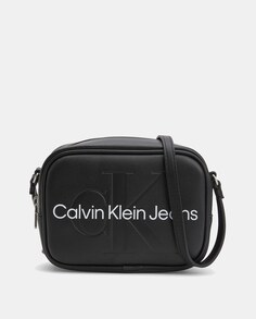 Миниатюрная черная сумка через плечо с отделкой CK спереди Calvin Klein, черный
