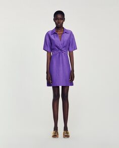 Короткое платье с рубашечным воротником Sandro, фиолетовый