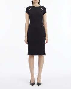 Приталенное платье с короткими рукавами и вырезом Calvin Klein, черный