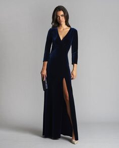 Длинное женское платье с V-образным вырезом Veneno en la piel, темно-синий
