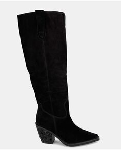 Высокие женские кожаные сапоги с острым носком Alma en Pena, черный