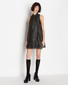 Короткое шифоновое платье с металлическими деталями Armani Exchange, черный