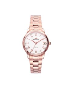 Женские часы с тремя стрелками, календарем и стальным браслетом Sandoz, розовый САНДОЗ